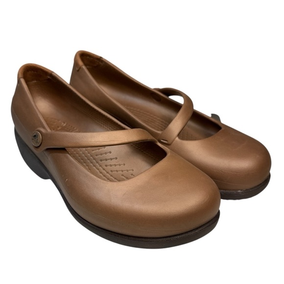 NWT Crocs Silver Fox Maryjane flats in brown/bronze womens 5 shoes comfy office - Picture 2 of 12